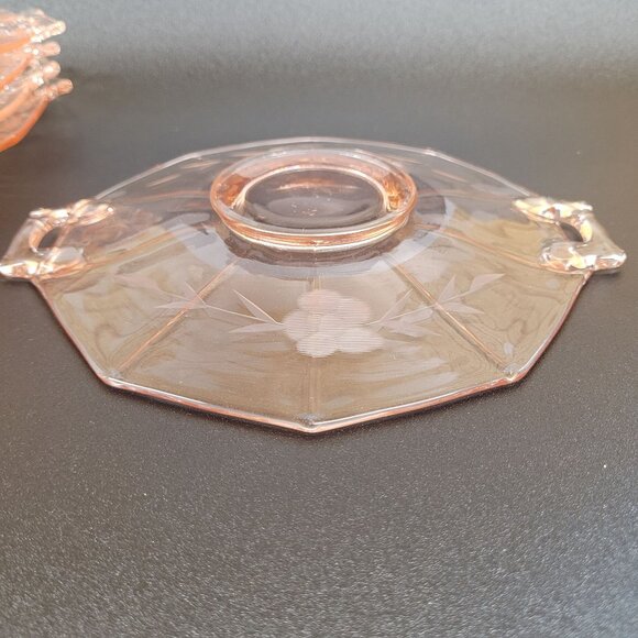 Pink Depression Lancaster Glass Saucer Plate 7'' Open Handle Set 5 1930s Vintage - Picture 4 of 4